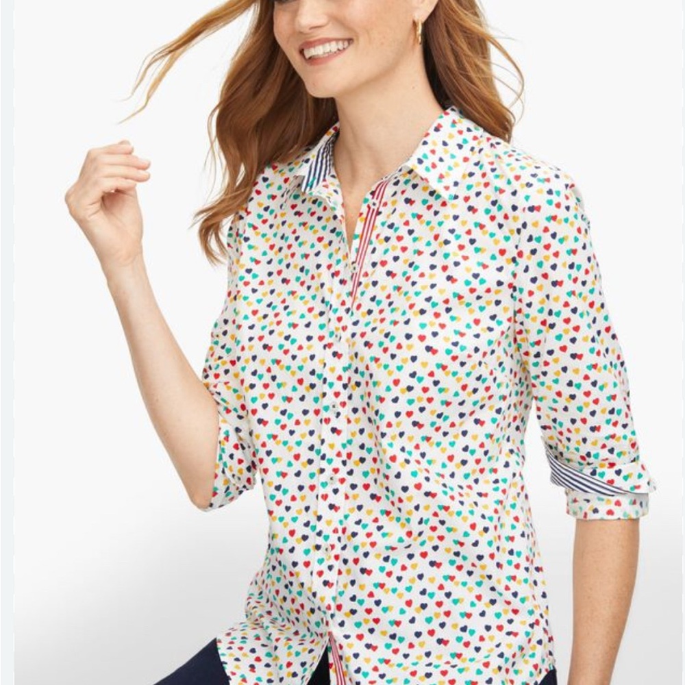 Talbots Cotton Ditsy Heart Shirt/Blouse Size Lp